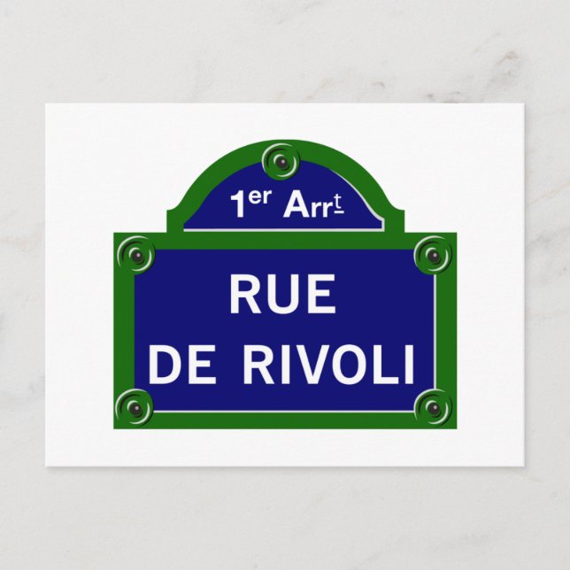 Rue de Rivoli, Paris Street Sign Vykort (Framsida)