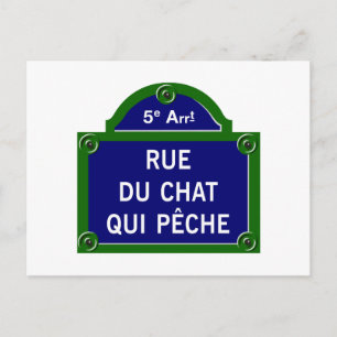 Rue du Chat qui Peche, Paris Gatskylt Vykort