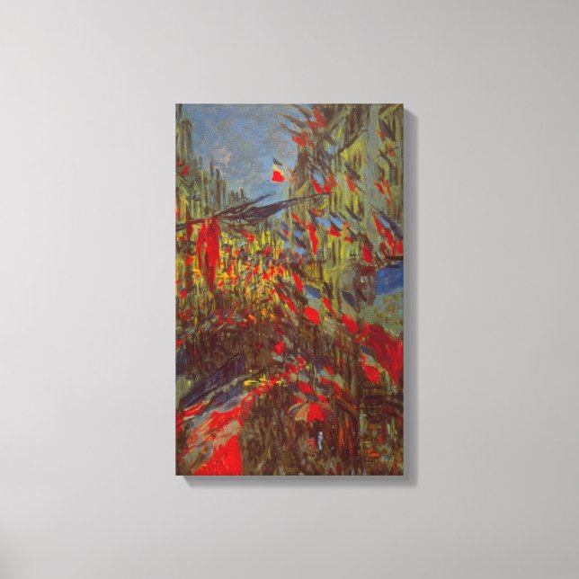 Rue Montorgueil med Flaggor av Claude Monet Canvastryck (Framsida)