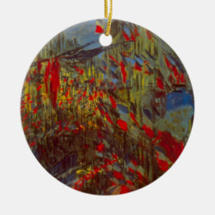 Rue Montorgueil med Flaggor av Claude Monet Julgransprydnad Keramik