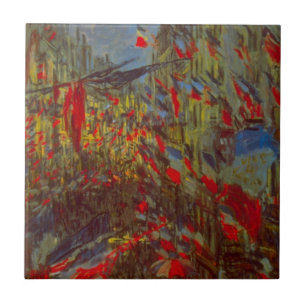 Rue Montorgueil med flaggor av Claude Monet Kakelplatta