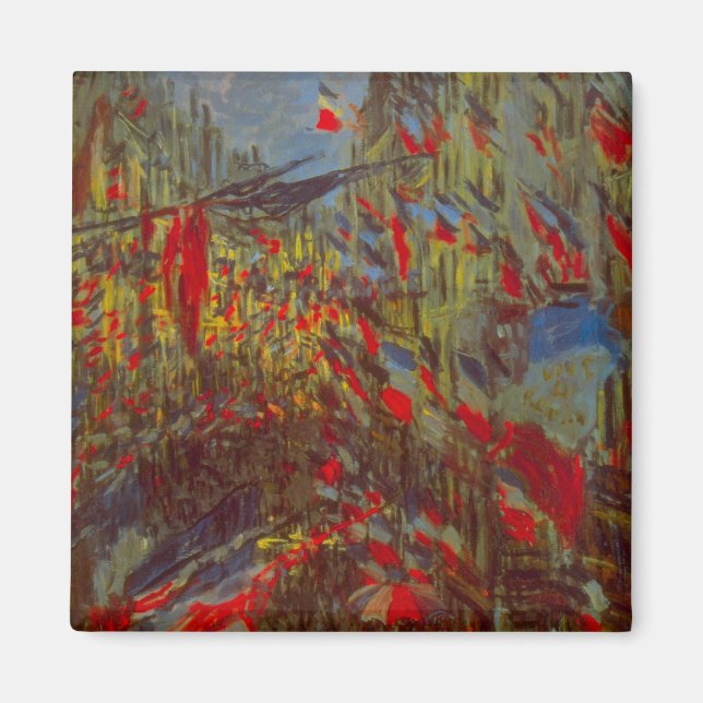 Rue Montorgueil med Flaggor av Claude Monet Magnet (Framsidan)