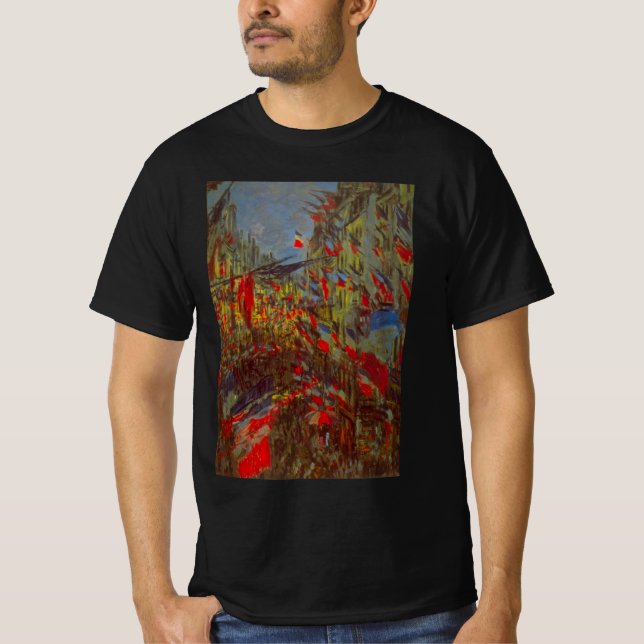 Rue Montorgueil med Flaggor av Claude Monet Tee (Framsida)