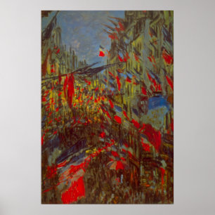 Rue Montorgueil med flaggor vid Claude Monet Poster