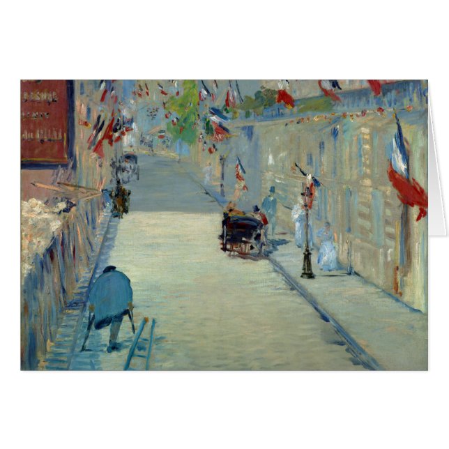 Rue Mosnier med Flaggor Manet Fransk Frankrike Art Hälsningskort (Framsidan Horizontal)