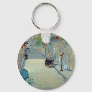 Rue Mosnier med Flaggor Manet Painting Keychain Nyckelring