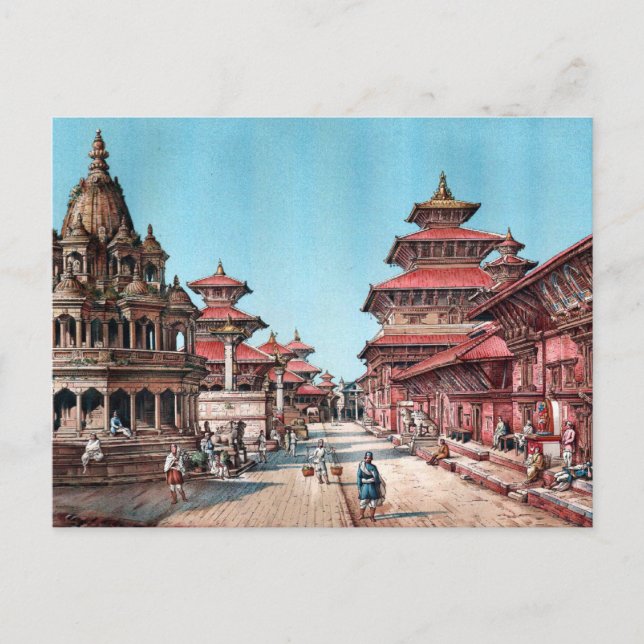 RUE PRINCIPALE DANS PATAN, NÉPAL (1887) VYKORT (Framsida)