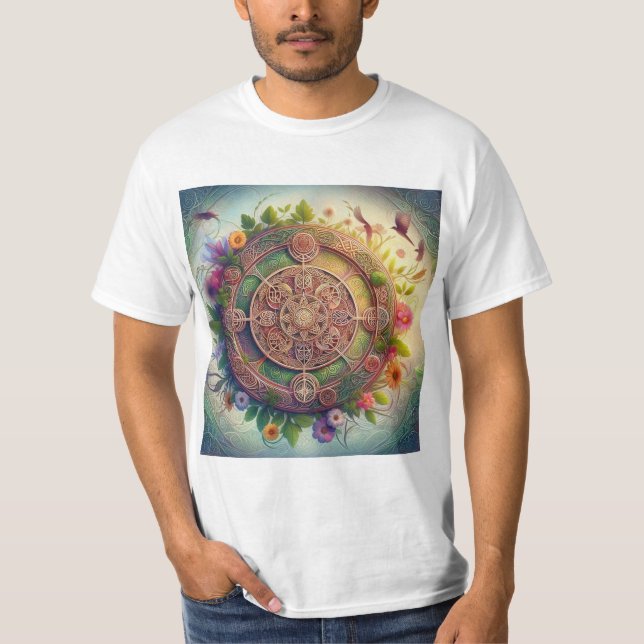 Rueda Celta de la Vida: Conexión y Ciclos Naturale T Shirt (Framsida)