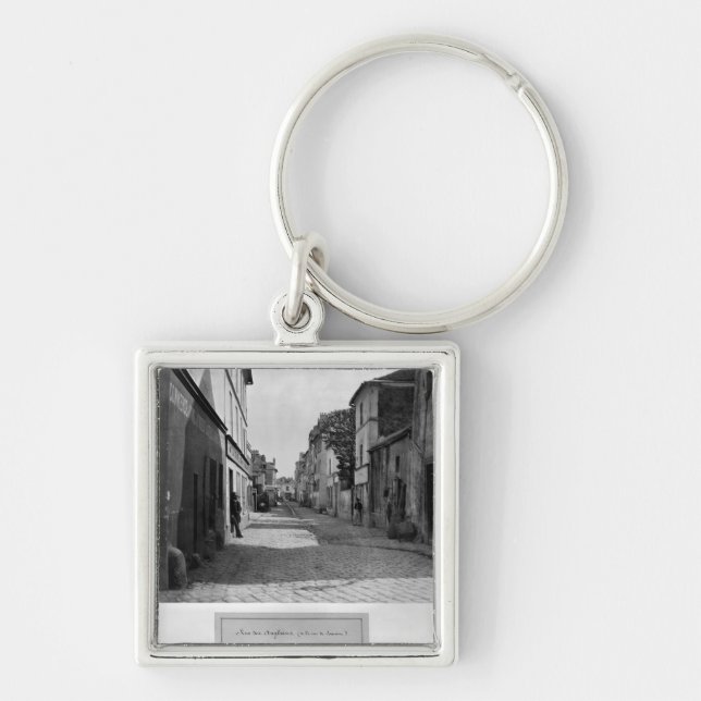 Ruedes Anglaises, från ruen de Lourcine, Paris Fyrkantig Silverfärgad Nyckelring (Framsidan)