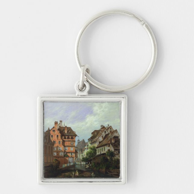 Ruedes Tanneurs, Colmar, 1875 Fyrkantig Silverfärgad Nyckelring (Framsidan)