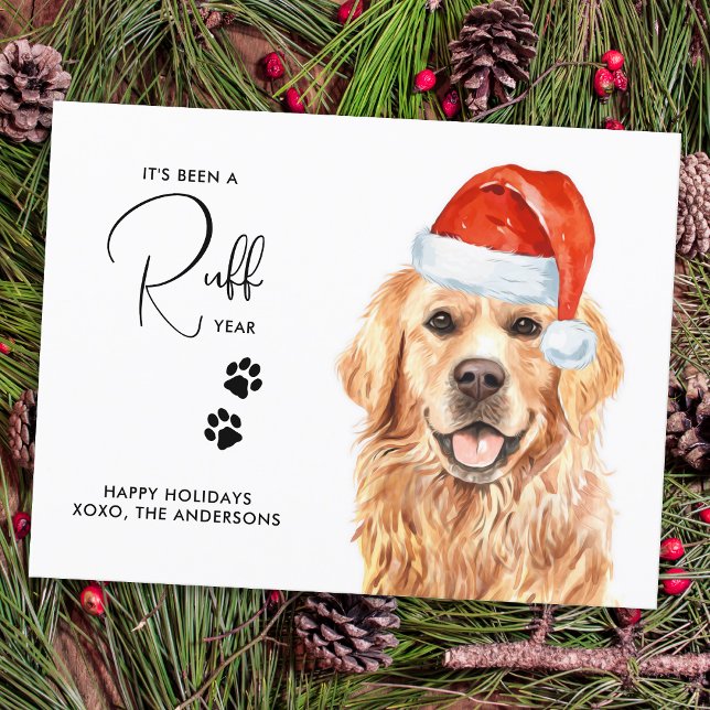 Ruff Year in Review Funny Golden Retriever Hund Helg Vykort (Skapare uppladdad)