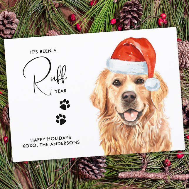 Ruff Year in Review Funny Golden Retriever Hund Julkort (Skapare uppladdad)