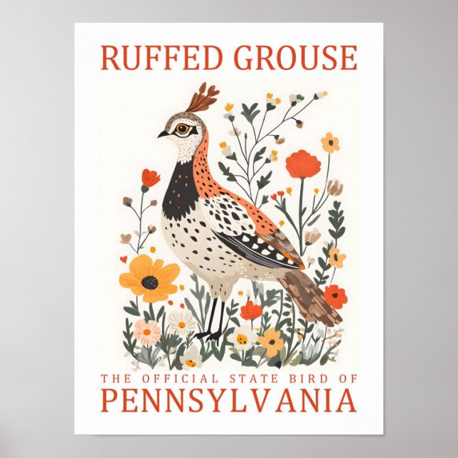 Ruffed Grouse Bird of Pennsylvania Travel Poster (Framsidan)