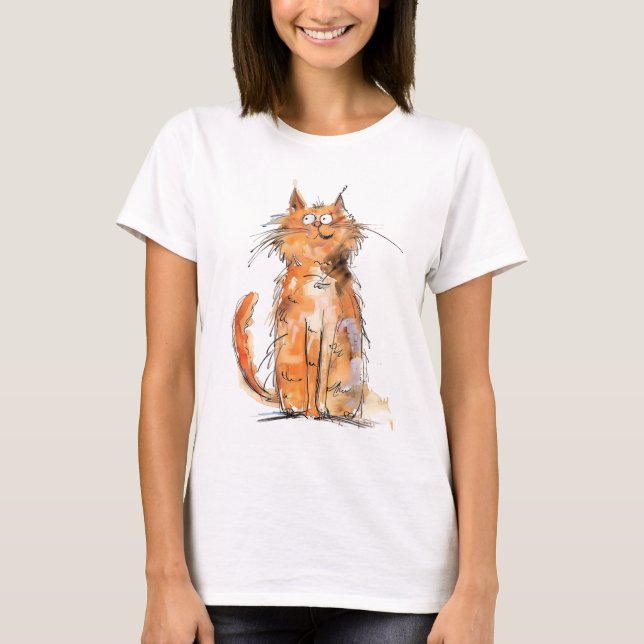 Ruffig orange katt fantasifull excentrisk t shirt (Framsida)