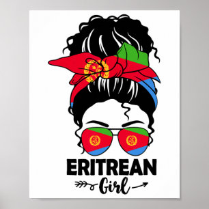 Ruffig tova eritreansk flicka och Eritrea flagga G Poster