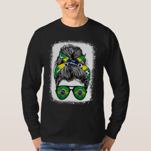 Ruffigt uppkammad hår Brasilien flagg glasögon Bra T Shirt