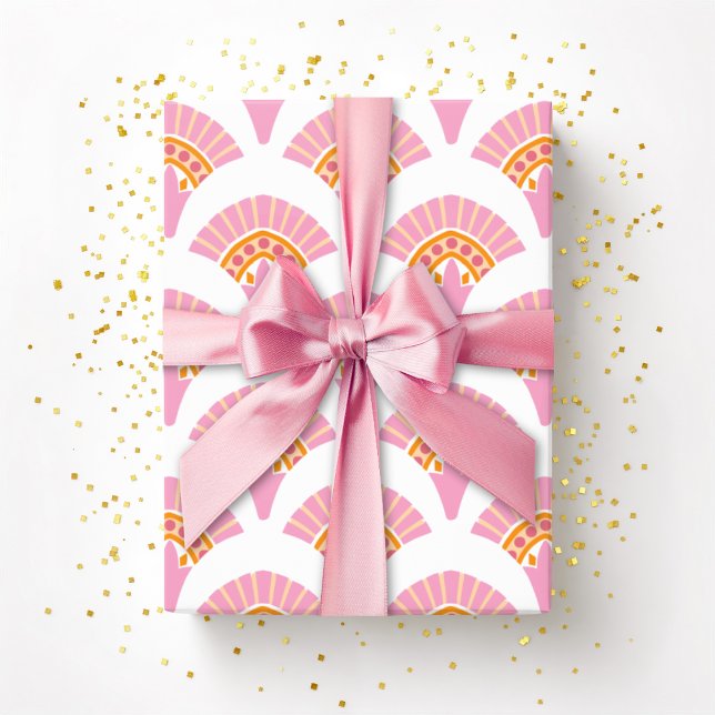 Rufflande fläkt i rosa och orange presentpapper (Skapare uppladdad)