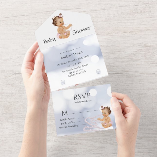 Ruffles Cute Girl med Pearls Baby Shower (Avrivbar del)