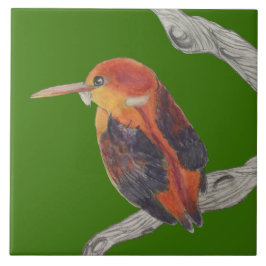 Rufous Backfisher på en keramisk platta Kakelplatta