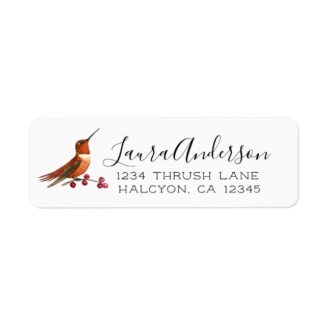 Rufous Hummingbird-etikett Returadress Etikett (Framsidan)