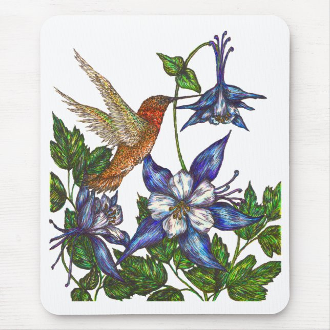Rufous Hummingbird med columbine Musmatta (Framsidan)