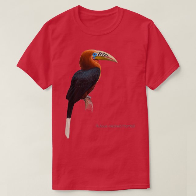 Rufousnecked Hornbill Detailed Bird Illustration T Shirt (Design framsida)