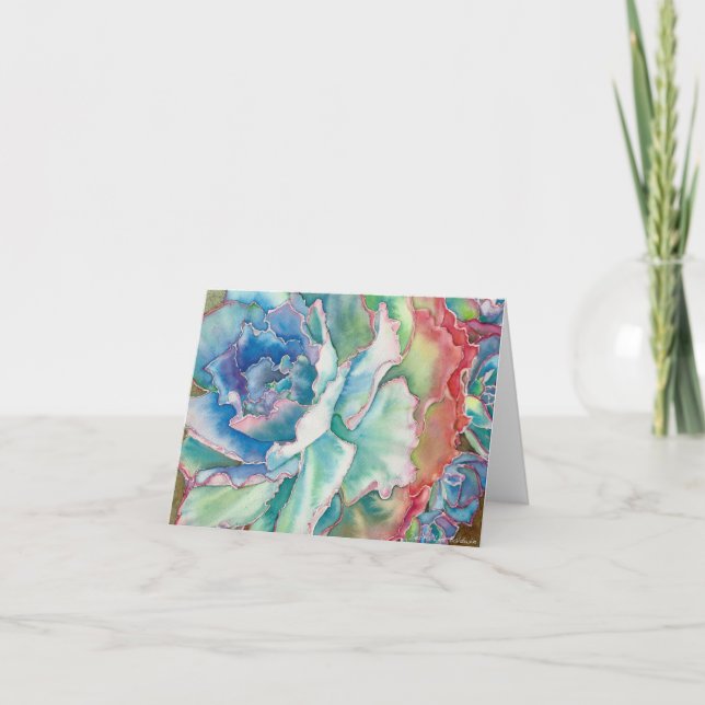 Rufsad Echeveria vattenfärg vid DLB Kort (Framsida)