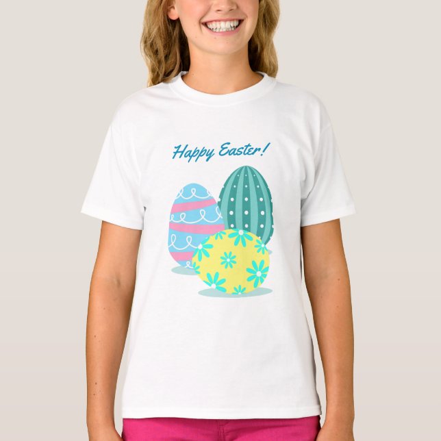 Rufsar färgrika ägg för flickaglad påsk T-tröja Tee Shirt (Framsida)