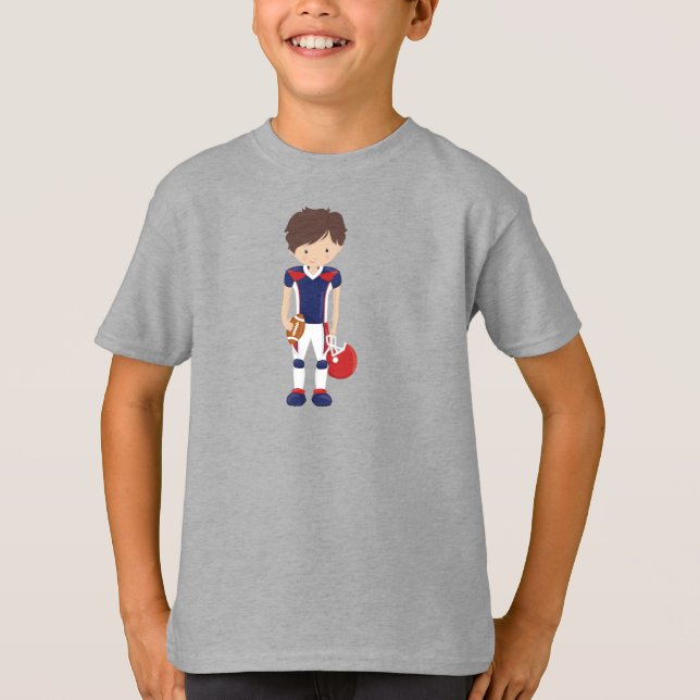 Rugby, American Football, Cute Boy, Brown Hair T Shirt (Framsida)