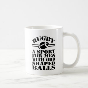 Rugby är en för manar sport med udda bollar kaffemugg