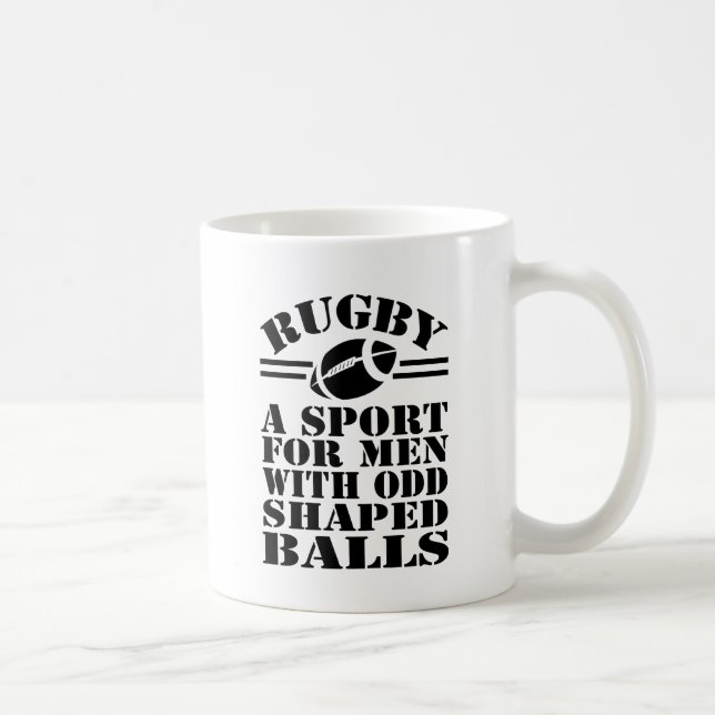 Rugby är en för manar sport med udda bollar kaffemugg (Höger)
