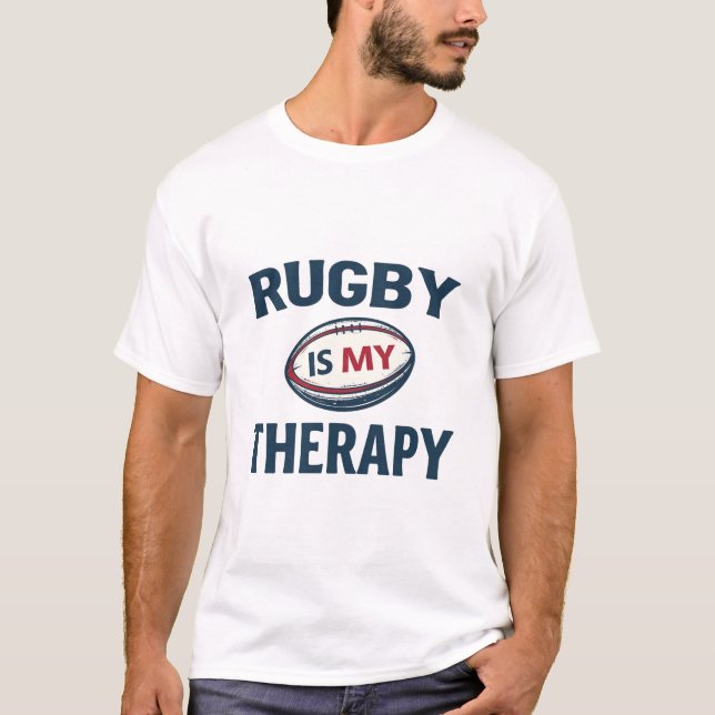 Rugby Är Min Terapi – Minimalistisk Rugbyboll T Shirt (Framsida)