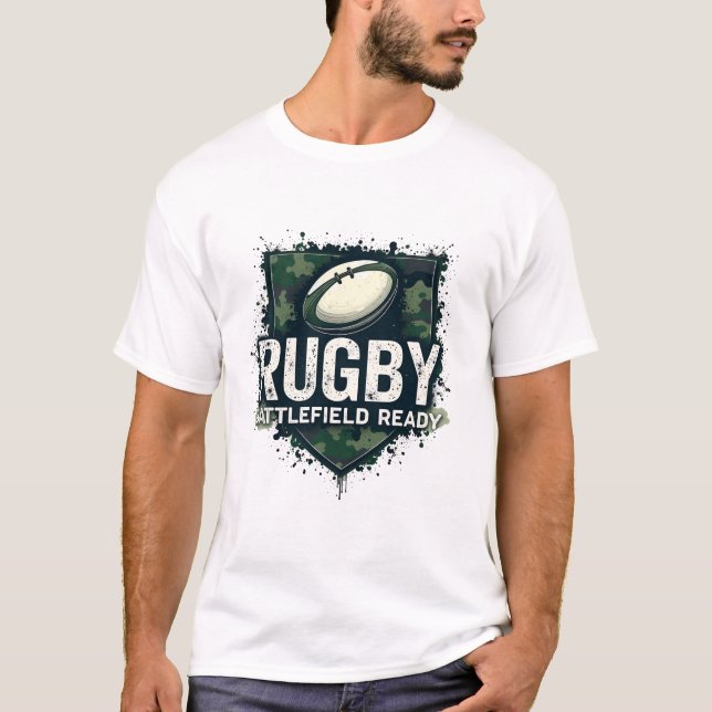 Rugby – Battlefield Ready Military Grunge T Shirt (Framsida)