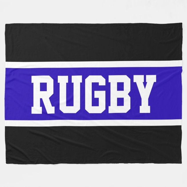 RUGBY Bold Athletic Royal Blue Black White Rand Fleecefilt (Framsidan (Horisontell))