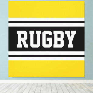 RUGBY Bright Gult Black White Tävla Rand Canvastryck