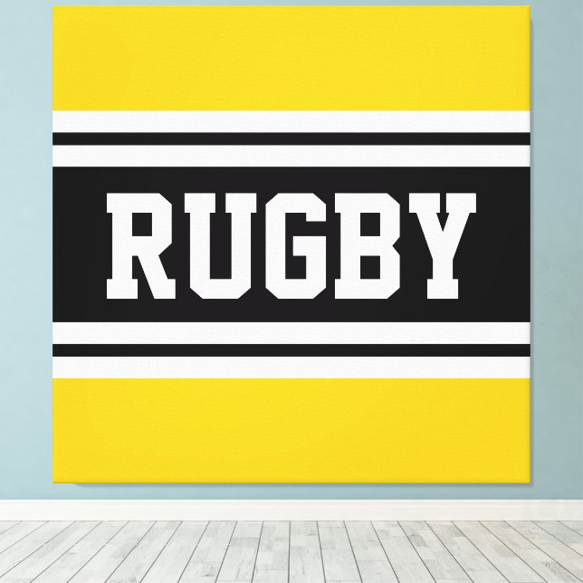 RUGBY Bright Gult Black White Tävla Rand Canvastryck (Insitu (trägolv))