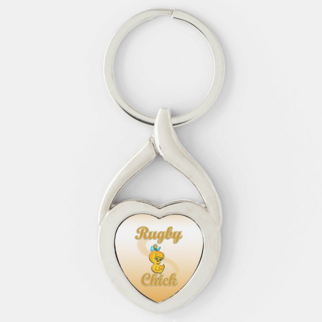 Rugby Chick Twisted Heart Silverfärgad Nyckelring (Framsidan)