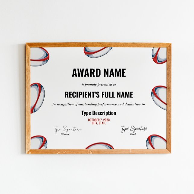 Rugby Excellence Award Certificate - Instant Poster (Skapare uppladdad)