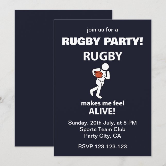 Rugby får mig att känna mig levande Rugby Party Inbjudningar (Fram/baksida)