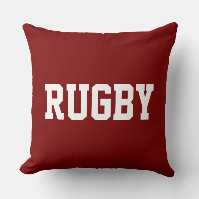RUGBY Fun 70s Athletic White Text On Bold Deep Red Kudde (Framsida)