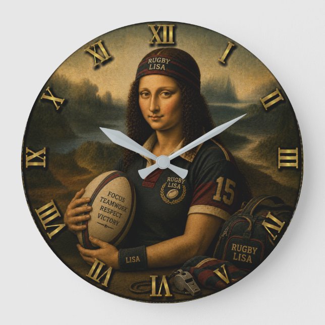 Rugby Funny Mona Lisa Sports Gift Stor Klocka (Framsida)