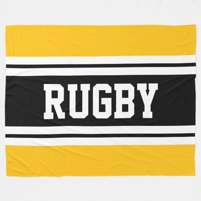 RUGBY Gult Black White Tävla Rand Fleecefilt (Framsidan (Horisontell))