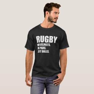 Rugby inga hjälmar inga för dynor bollar precis tee shirt