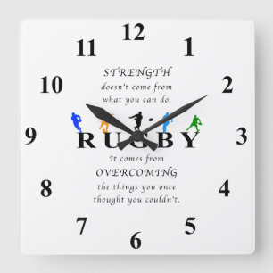 Rugby Inspirational Quote Fyrkantig Klocka