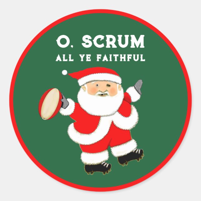 Rugby jul Helgdag Gift Runt Klistermärke (Framsida)