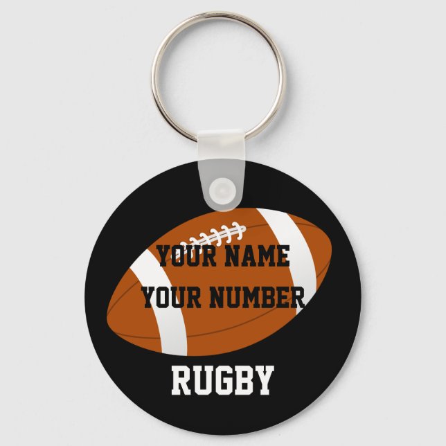 Rugby Keychain ID-Märkre DITT NAMN OCH NUMMER Nyckelring (Framsida)