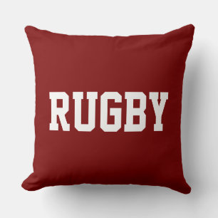 RUGBY Kul 70-tals Atletisk Vit Text På Djup Rödfär Kudde