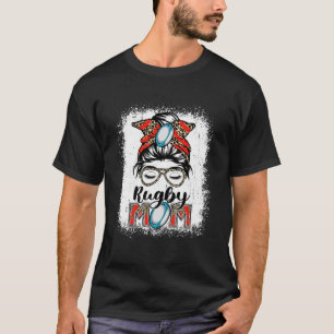 Rugby Mamma Game Day Messy Bun Leopard Mors dag T Shirt