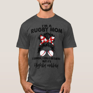 Rugby Mamma Messy Bun Hair Design Funny Sport Älsk T Shirt