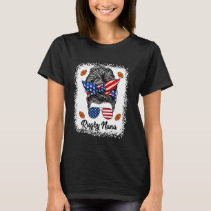 Rugby Mormor Rött Oroligt Upphostad USA Flagga Gla T Shirt